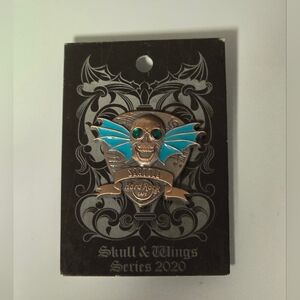 Hard Rock Cafe Skull Pin with Teal Wings and Green Eyes *Extremely Rare*